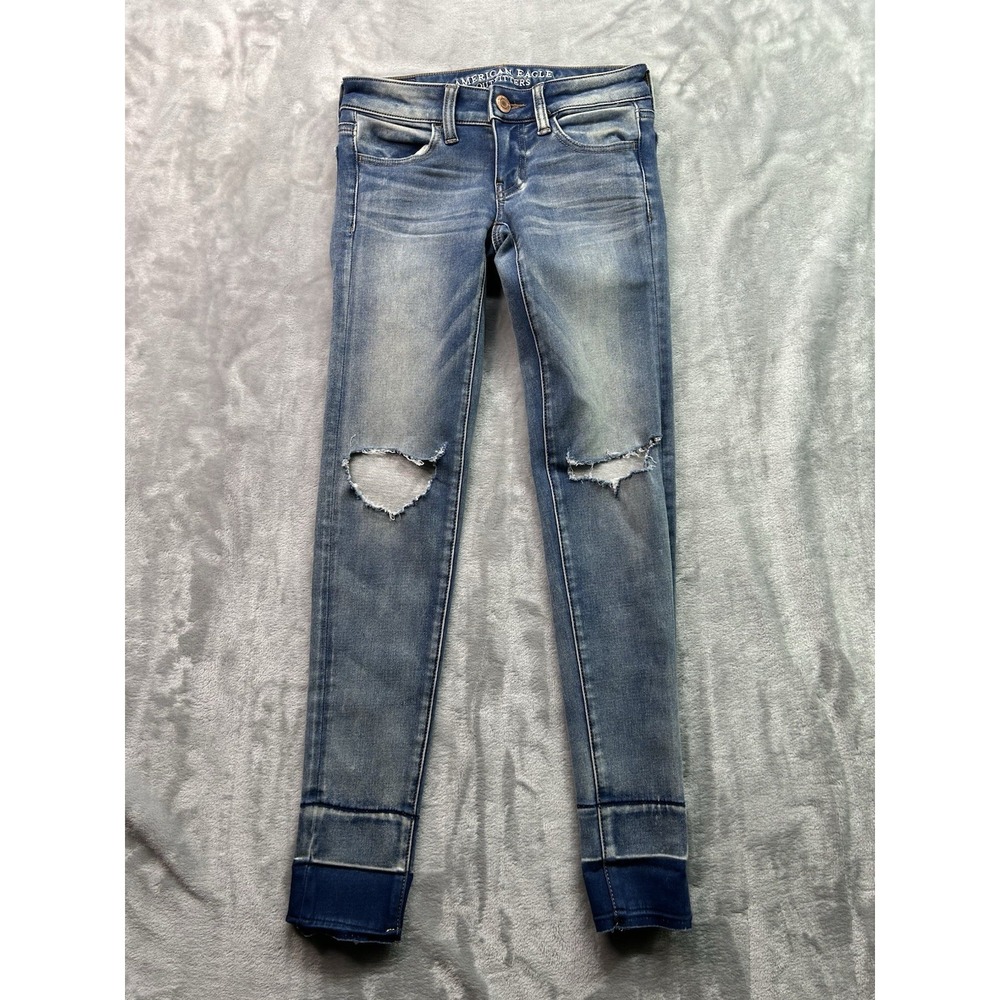 American Eagle Womens Sz 00 Reg Blue Jeans Super Low Jegging 360 Super Stretch‎